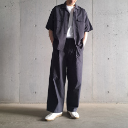 Y (ワイ) 
1655150343 [ ORGANIC COTTON WASHER SATIN OPEN COLLAR SHIRT ] オーガニックコットン ワッシャーサテン オープンカラーシャツ (NAVY)