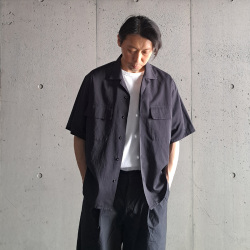 Y (ワイ) 1655150343 [ ORGANIC COTTON WASHER SATIN OPEN COLLAR SHIRT ] オーガニックコットン ワッシャーサテン オープンカラーシャツ (NAVY)