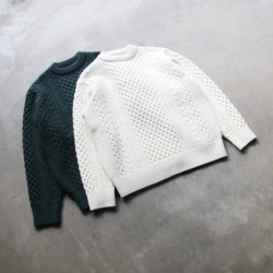 YONETOMI NEW BAISC (ヨネトミ ニューベーシック) 95-224-021 [REBORN WOOL ARAN KNIT PULLOVER] ウールニット アランセーター (WHITE)