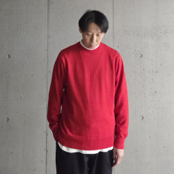 YONETOMI NEW BAISC (ヨネトミ ニューベーシック) 95-254-014 [AMERICAN WOOL & COTTON KNIT PULLOVER] アメリカンウール コットン ニット クルーネックプルオーバー (RED)(BLUE)(BLACK)