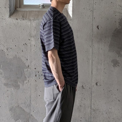 YONETOMI NEW BAISC (ヨネトミ ニューベーシック) 95-262-035 [GARMENT DYED RANDOM BORDER T-SHIRT] ガーメントダイ ランダムボーダーTシャツ (SAX/WHITE)(BLACK NAVY/WHITE)