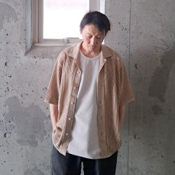 YONETOMI NEW BAISC (ヨネトミ ニューベーシック) 95-252-032 [ COTTON SUKASHI KNIT SHIRT] コット透かしンニット シャツ (BEIGE)