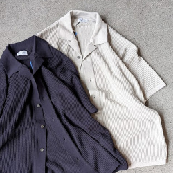 YONETOMI NEW BAISC (ヨネトミ ニューベーシック) 95-252-032 [ COTTON SUKASHI KNIT SHIRT] コット透かしンニット シャツ (GRAY) (NAVY)