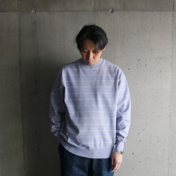 YONETOMI NEW BAISC (ヨネトミ ニューベーシック) 95-242-010 [WAVE COTTON KNIT P/O (BORDER)] ウェーブコットン ボーダー柄 ニット クルーネック プルオーバー (SAX)