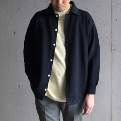 YONETOMI NEW BAISC (ヨネトミ ニューベーシック) 95-232-008 [WASHI COTTON KNIT SHIRT] 和紙コットンニット シャツカーディガン (NAVY)