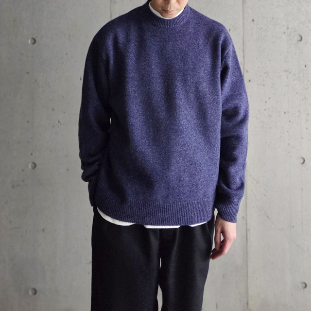 alvana (アルヴァナ) ALV-90150 [ 5G LAMS WOOL CREW KNIT ] 5ゲージラムウールニット クルーネック セーター (DEEP PURPLE) (CAMEL)