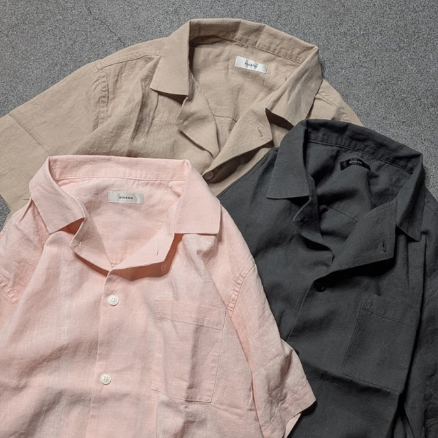alvana (アルヴァナ) ALV-00175 [ LINEN OPEN COLLAR SHIRT ] リネンオープンカラーシャツ (PINK) (DARK KHAKI)(ECRU)