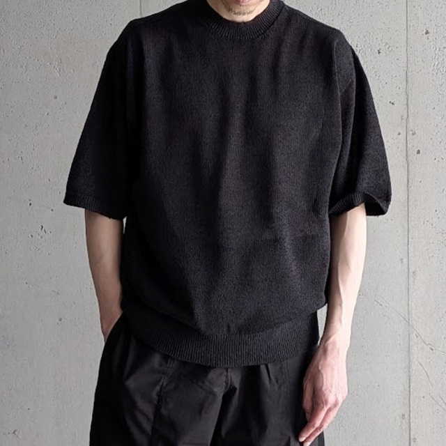 alvana (アルヴァナ) ALV-90183 [ WASHI CREWNECK S/S KNIT ] 和紙 ポリエステル ローゲージ クルーネックニット  (ECRU) (INK BLACK)