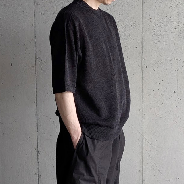alvana (アルヴァナ) ALV-90183 [ WASHI CREWNECK S/S KNIT ] 和紙 ポリエステル ローゲージ クルーネックニット  (ECRU) (INK BLACK)
