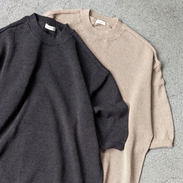 alvana (アルヴァナ) ALV-90183 [ WASHI CREWNECK S/S KNIT ] 和紙 ポリエステル ローゲージ クルーネックニット  (ECRU) (INK BLACK)