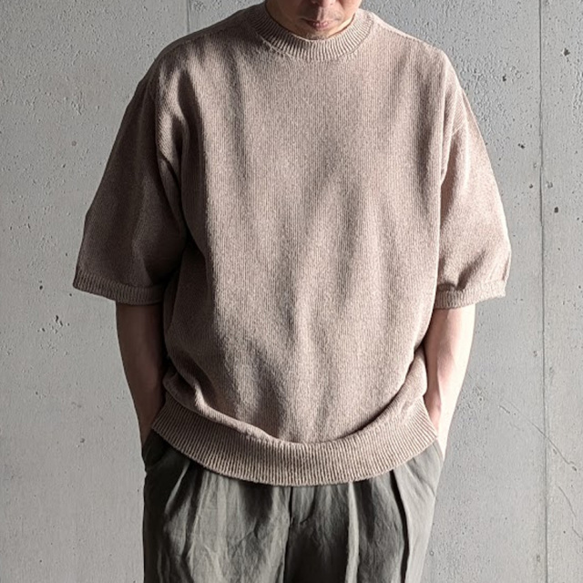 alvana (アルヴァナ) ALV-90183 [ WASHI CREWNECK S/S KNIT ] 和紙 ポリエステル ローゲージ クルーネックニット  (ECRU) (INK BLACK)
