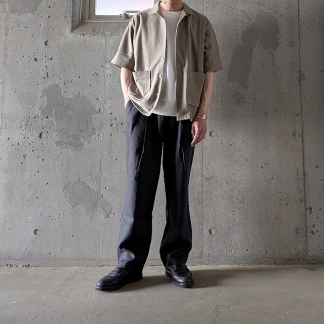 CURLY / CURLY& Co. (カーリー) 261-210421 [ BIRD'S EYE JERSEY OPEN-COLLAR SHIRT ] バーズアイオープンカラーシャツ (BEIGE) (BLACK)