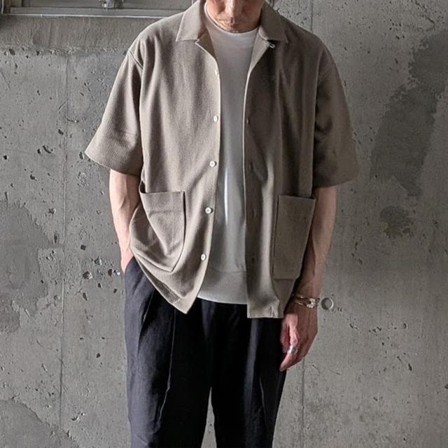 CURLY / CURLY& Co. (カーリー) 261-210421 [ BIRD'S EYE JERSEY OPEN-COLLAR SHIRT ] バーズアイオープンカラーシャツ (BEIGE) (BLACK)