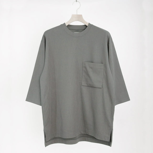 CURLY / CURLY& Co. (カーリー) 251-110413 [ CRAPE DOUBLE-KNIT TEE Q/S ] 楊柳ダンボールニット クルーネックプルオーバーニットTEE (SAGE) (SAGE)