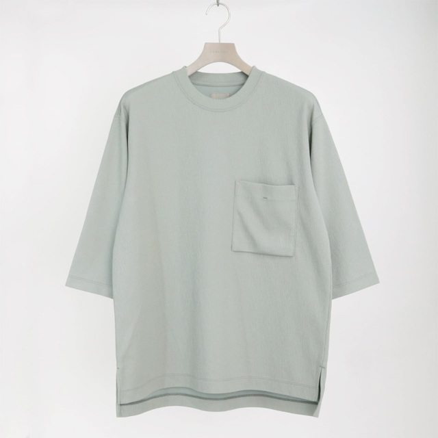 CURLY / CURLY& Co. (カーリー) 251-110413 [ CRAPE DOUBLE-KNIT TEE Q/S ] 楊柳ダンボールニット クルーネックプルオーバーニットTEE (SAGE) (SAGE)