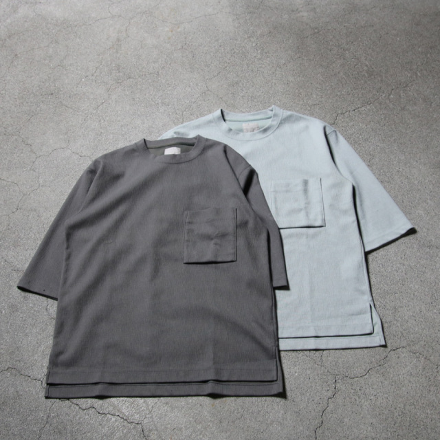 CURLY / CURLY& Co. (カーリー) 251-110413 [ CRAPE DOUBLE-KNIT TEE Q/S ] 楊柳ダンボールニット クルーネックプルオーバーニットTEE (SAGE) (SAGE)