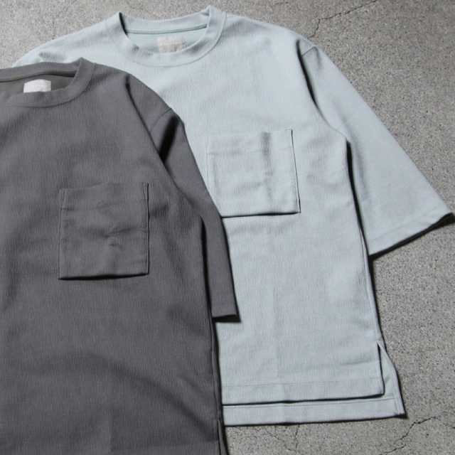 CURLY / CURLY& Co. (カーリー) 251-110413 [ CRAPE DOUBLE-KNIT TEE Q/S ] 楊柳ダンボールニット クルーネックプルオーバーニットTEE (SAGE) (SAGE)