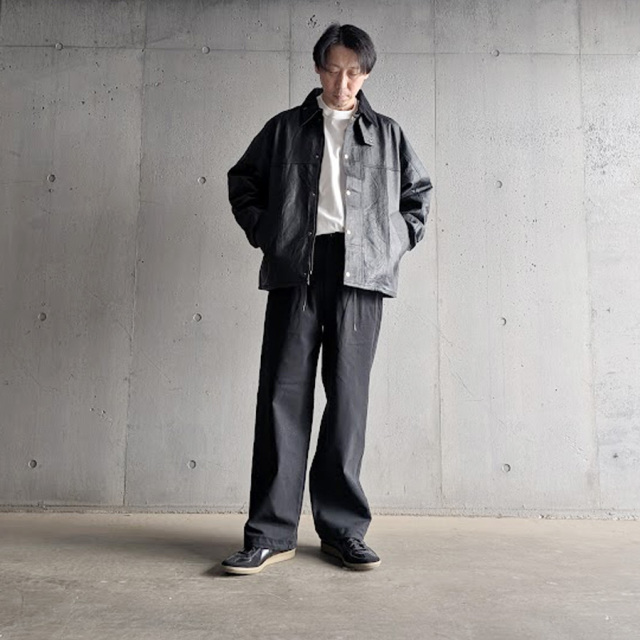  CURLY / CURLY& Co. (カーリー) 261-760125 [ KNIT CHINO-CLOTH PANTS (WIDE) ] ハイゲージダブルニット チノクロスパンツ(ワイド) (BLACK)