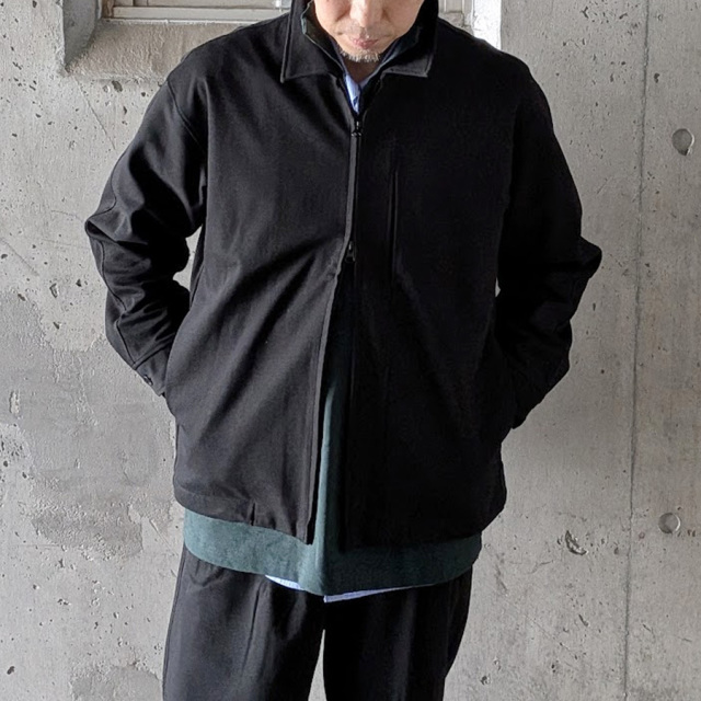 CURLY / CURLY& Co. (カーリー) 263-430821 [ KNIT CHINO-CLOTH ZIP-UP BLOUSON ] ハイゲージダブルニットチノ ジップアップブルゾン (BLACK)