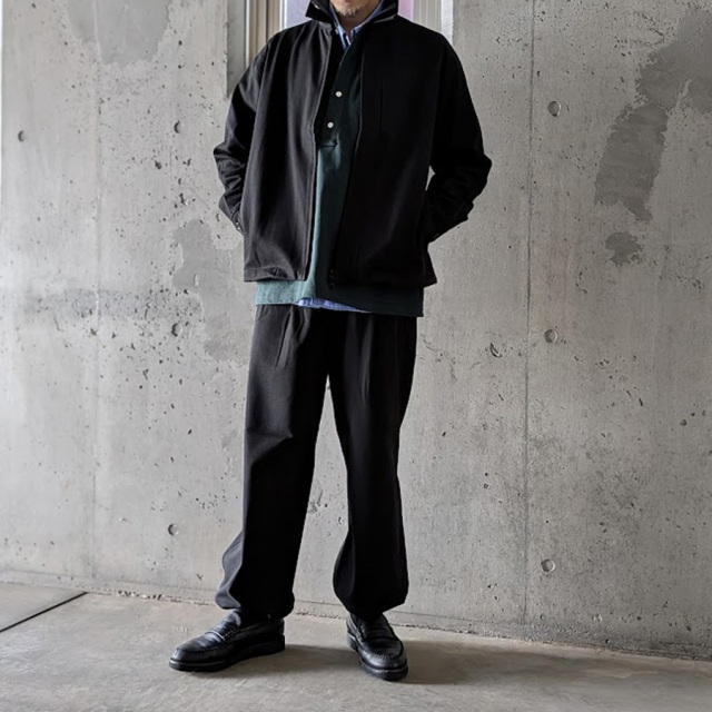 CURLY / CURLY& Co. (カーリー) 263-760827 [ KNIT CHINO-CLOTH PANTS (WIDE) ] ハイゲージダブルニットチノ イージーワイドパンツ (BLACK) 