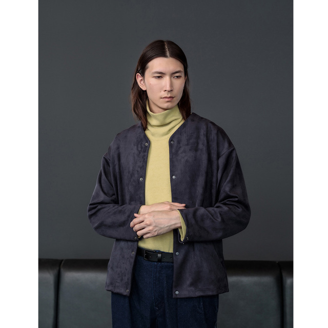 CURLY / CURLY&Co. (カーリー) 253-231012 [ KNIT SUEDE SNAP BUTTON CARDIE ] ダンボールスエード ニット スナップ カーディガン (MOCHA) (BLACK)