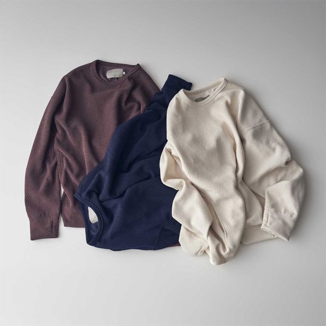 CURLY / CURLY& Co. (カーリー) 253-331013 [ MOLLE YARN TWILL KNIT P/O ] クウォーターゲージニット クルーネックプルオーバー (IVORY)(BORDEAUX)(NAVY)