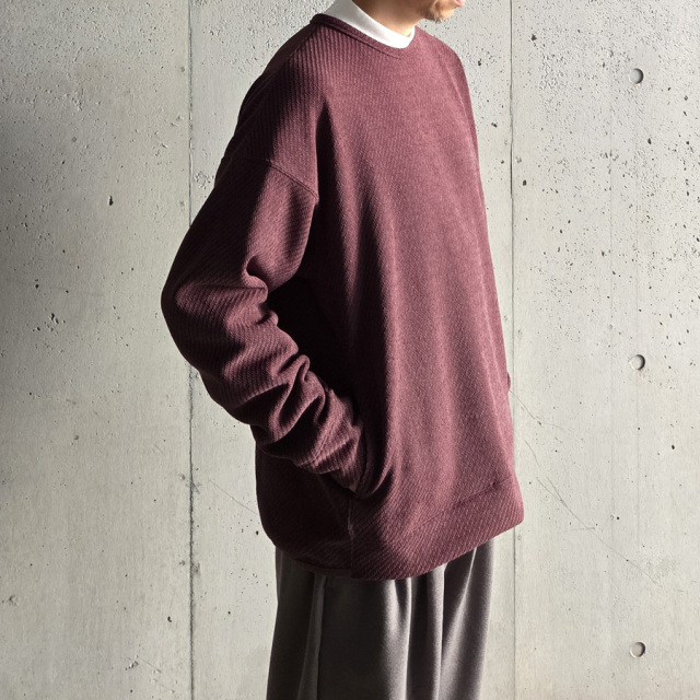 CURLY / CURLY& Co. (カーリー) 253-331013 [ MOLLE YARN TWILL KNIT P/O ] クウォーターゲージニット クルーネックプルオーバー (IVORY)(BORDEAUX)(NAVY)