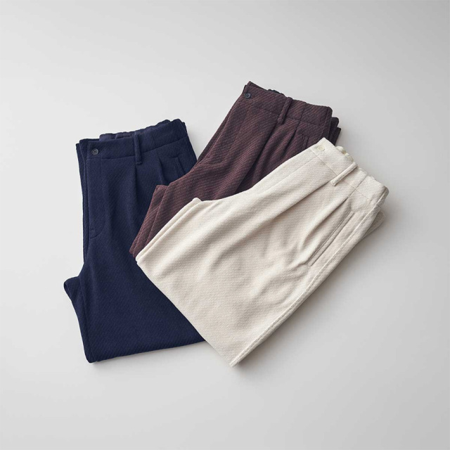 CURLY / CURLY& Co. (カーリー) 253-761024 [ MOLLE YARN TWILL KNIT WIDE PANTS ] クォーターゲージニット ワイドパンツ  (IVORY)(BORDEAUX)(NAVY)