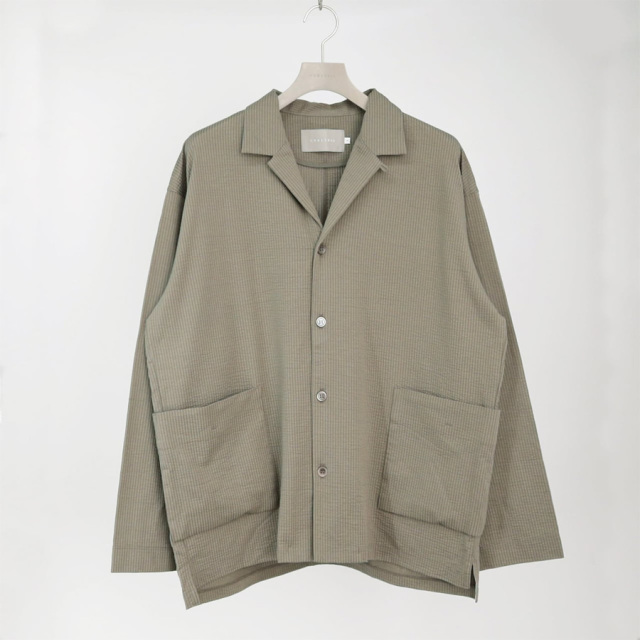 CURLY / CURLY& Co. (カーリー) 251-230411 [ SEERSUCKER SHIRT JACKET ] シアサッカージャージー シアサッカーシャツジャケット (KHAKI) (BLACK)