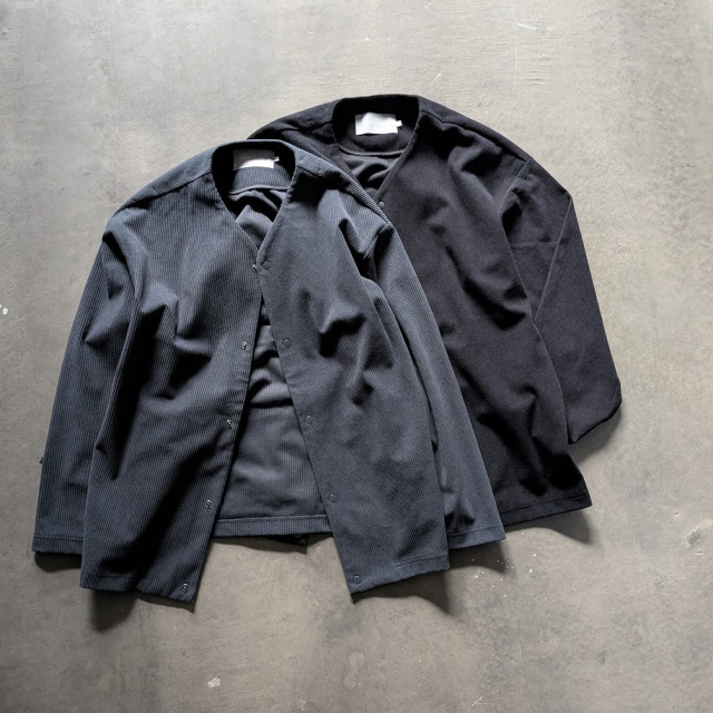 CURLY / CURLY& Co. (カーリー) 263-230922 [ TRICOT CORDUROY SNAP BUTTON CARDIE ] トリコットコーデュロイスナップボタンカーディー (BLACK) (CADET BLUE)