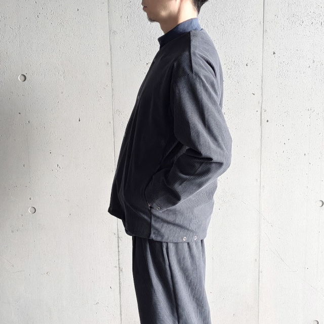 CURLY / CURLY& Co. (カーリー) 263-230922 [ TRICOT CORDUROY SNAP BUTTON CARDIE ] トリコットコーデュロイスナップボタンカーディー (BLACK) (CADET BLUE)