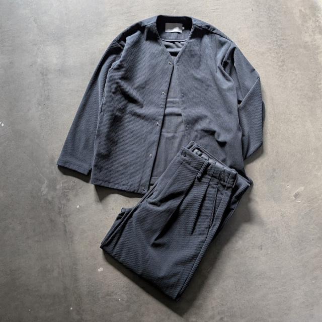 CURLY / CURLY& Co. (カーリー) 263-230922 [ TRICOT CORDUROY SNAP BUTTON CARDIE ] トリコットコーデュロイスナップボタンカーディー (BLACK) (CADET BLUE)