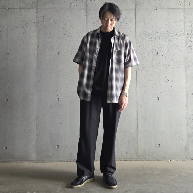 EEL PRODUCTS (イール/イールプロダクツ) E-25406B [コンカラシャツ 1/2] オーバーサイズド S/S シャツ (BLACK CHECK) 