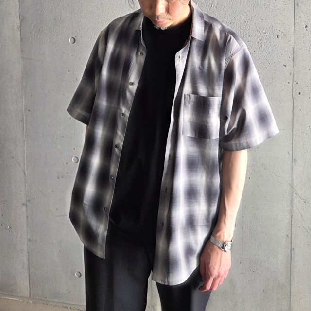 EEL PRODUCTS (イール/イールプロダクツ) E-25406B [コンカラシャツ 1/2] オーバーサイズド S/S シャツ (BLACK CHECK) 
