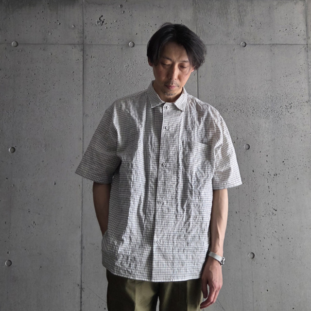 EEL PRODUCTS (イール/イールプロダクツ)  E-25410A [花火シャツ]  チェック 半袖 オープンカラー シャツ (WHITE /BLACK CHECK) 