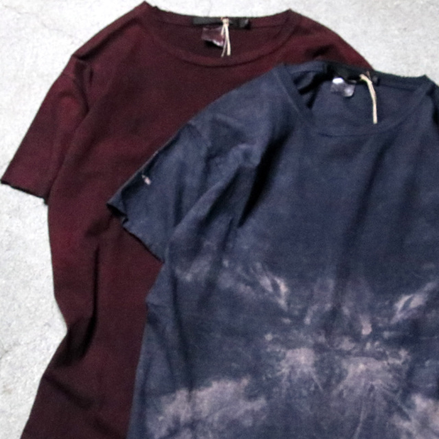 KLASICA (クラシカ) [HAZE] LOOSE FIT HAND DYED TEE / KYOTO SOME IPPEI HAND CRAFT DYE / クルーネック　ハンドクラフトダイ S/S Tシャツ (DARK RED) (FADE GREIGE)