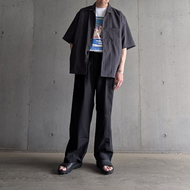 LM-P-130-LI [Organic Cotton Linen Center Seam 3 Tuck Pants] オーガニックコットン×リネン センターシーム 3タックイージーパンツ (BLACK) 
