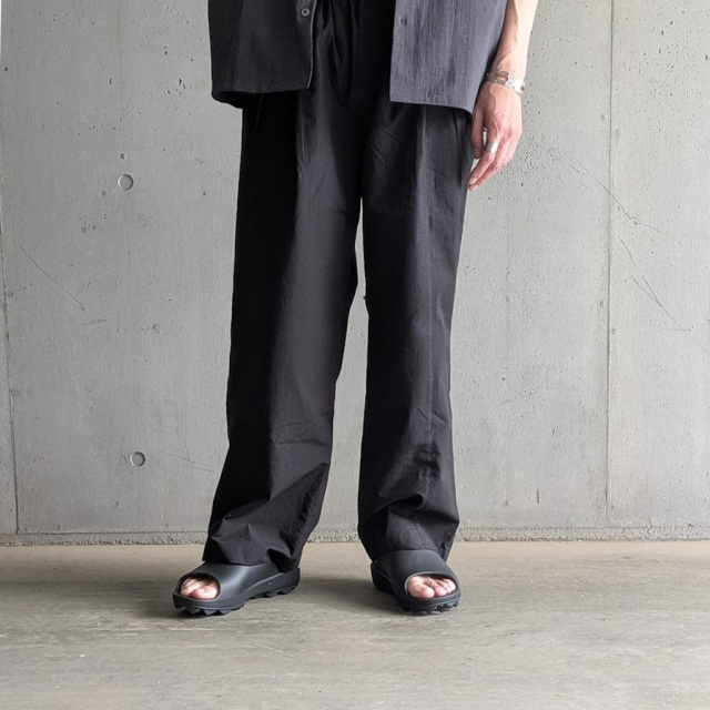 LM-P-130-LI [Organic Cotton Linen Center Seam 3 Tuck Pants] オーガニックコットン×リネン センターシーム 3タックイージーパンツ (BLACK)