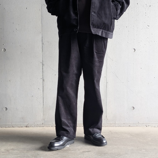 LM-P-137-CDY [Corduroy Standard Wide Pants] コーデュロイスタンダードワイドイージーパンツ (BLACK) (DARK MOSS)