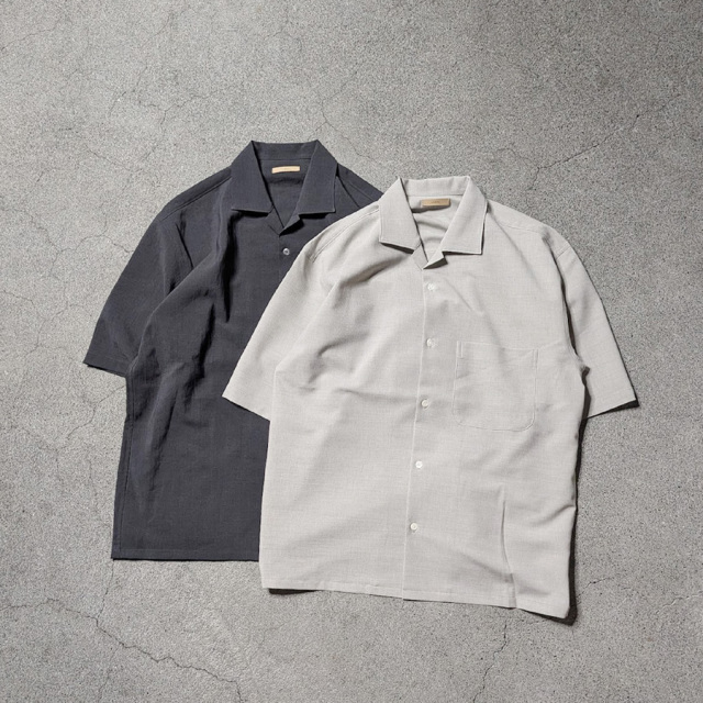 LAMOND (ラモンド) LM-S-083-UM [SHARI SHIRTS] オープンカラー S/S シャツ (CHAMBRAY BLACK) (ASH GRAY)