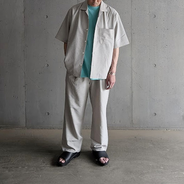 LAMOND (ラモンド) LM-S-083-UM [SHARI SHIRTS] オープンカラー S/S シャツ (CHAMBRAY BLACK) (ASH GRAY)