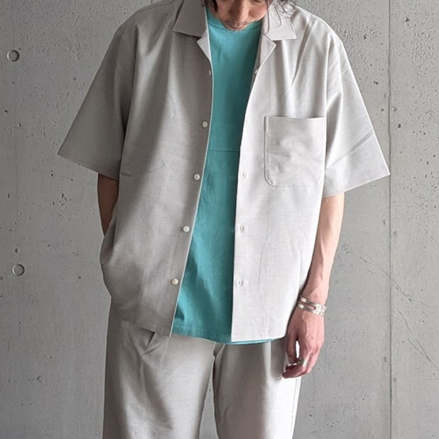 LAMOND (ラモンド) LM-S-083-UM [SHARI SHIRTS] オープンカラー S/S シャツ (CHAMBRAY BLACK) (ASH GRAY)