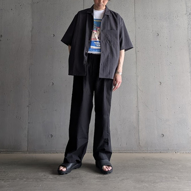 LAMOND (ラモンド) LM-S-083-UM [SHARI SHIRTS] オープンカラー S/S シャツ (CHAMBRAY BLACK) (ASH GRAY)