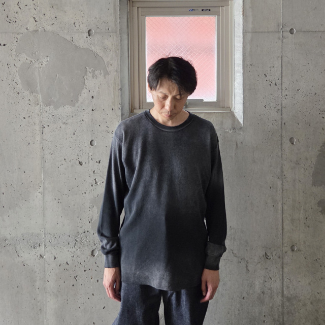 　MOOJIMOOJI ( ムージームージー ) MOO-25F-9 [CLASSIC WAFFLE THERMAL AGED] クルーネックワッフルサーマルニット (BLACK)