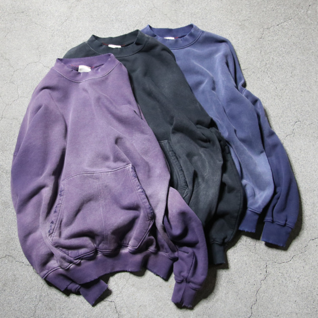 　MOOJIMOOJI ( ムージームージー ) MOO-25F-2 [OVERSIZE KANGAROO POCKET CREW AGED] クルーネック カンガルーポケット クルーネック スウェット (PURPLE) (NAVY) (BLACK) 