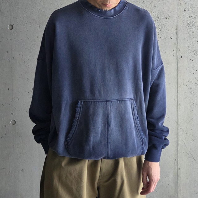 MOOJIMOOJI ( ムージームージー ) MOO-25F-2 [OVERSIZE KANGAROO POCKET CREW AGED] クルーネック カンガルーポケット クルーネック スウェット (PURPLE) (NAVY) (BLACK) 