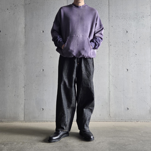 　MOOJIMOOJI ( ムージームージー ) MOO-25F-2 [OVERSIZE KANGAROO POCKET CREW AGED] クルーネック カンガルーポケット クルーネック スウェット (PURPLE) (NAVY) (BLACK) 