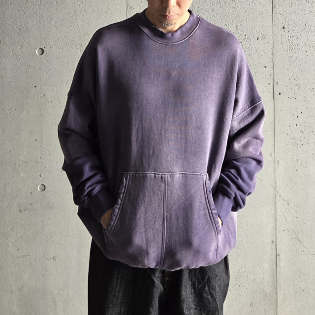 　MOOJIMOOJI ( ムージームージー ) MOO-25F-2 [OVERSIZE KANGAROO POCKET CREW AGED] クルーネック カンガルーポケット クルーネック スウェット (PURPLE) (NAVY) (BLACK) 