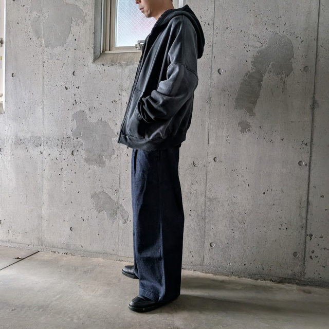 　MOOJIMOOJI ( ムージームージー ) MOO-26F-3 [OVERSIZE ZIP UP HOODIE AGED]  オーバーサイズジップアップフーディー (BLACK) 