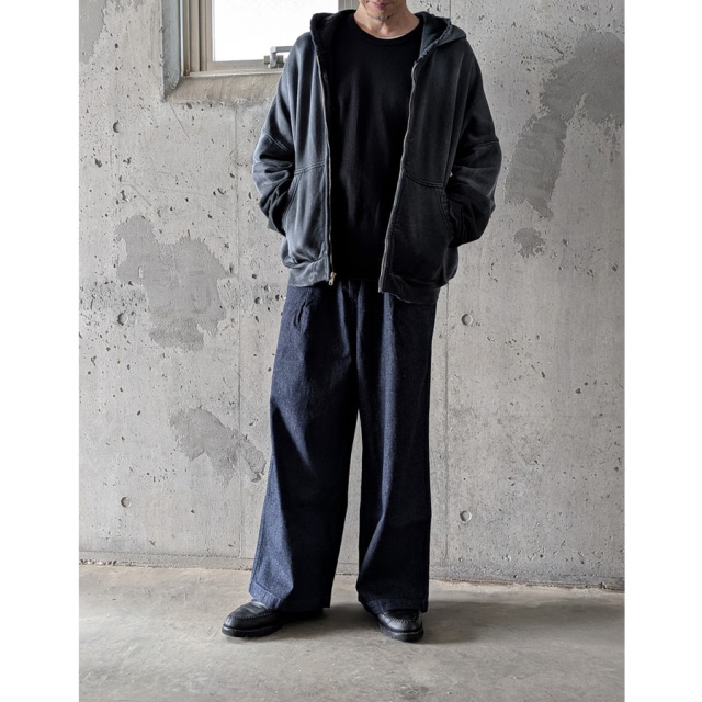 　MOOJIMOOJI ( ムージームージー ) MOO-26F-3 [OVERSIZE ZIP UP HOODIE AGED]  オーバーサイズジップアップフーディー (BLACK) 